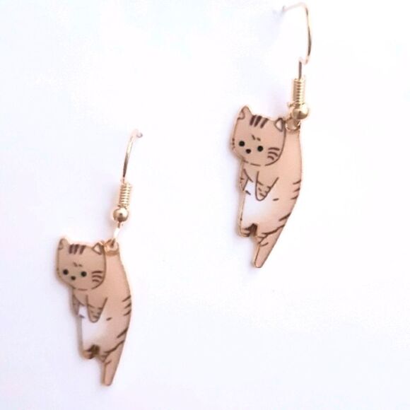 Kitty Cat Dangling Hook Earrings - Picture 1 of 7